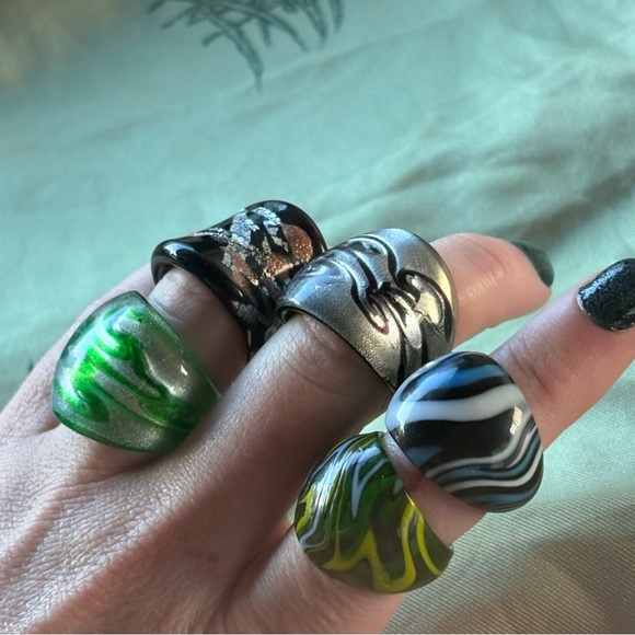 handmade Murano glass dome rings Four Chunky statement Rings jewelry bundle lot - Picture 4 of 7